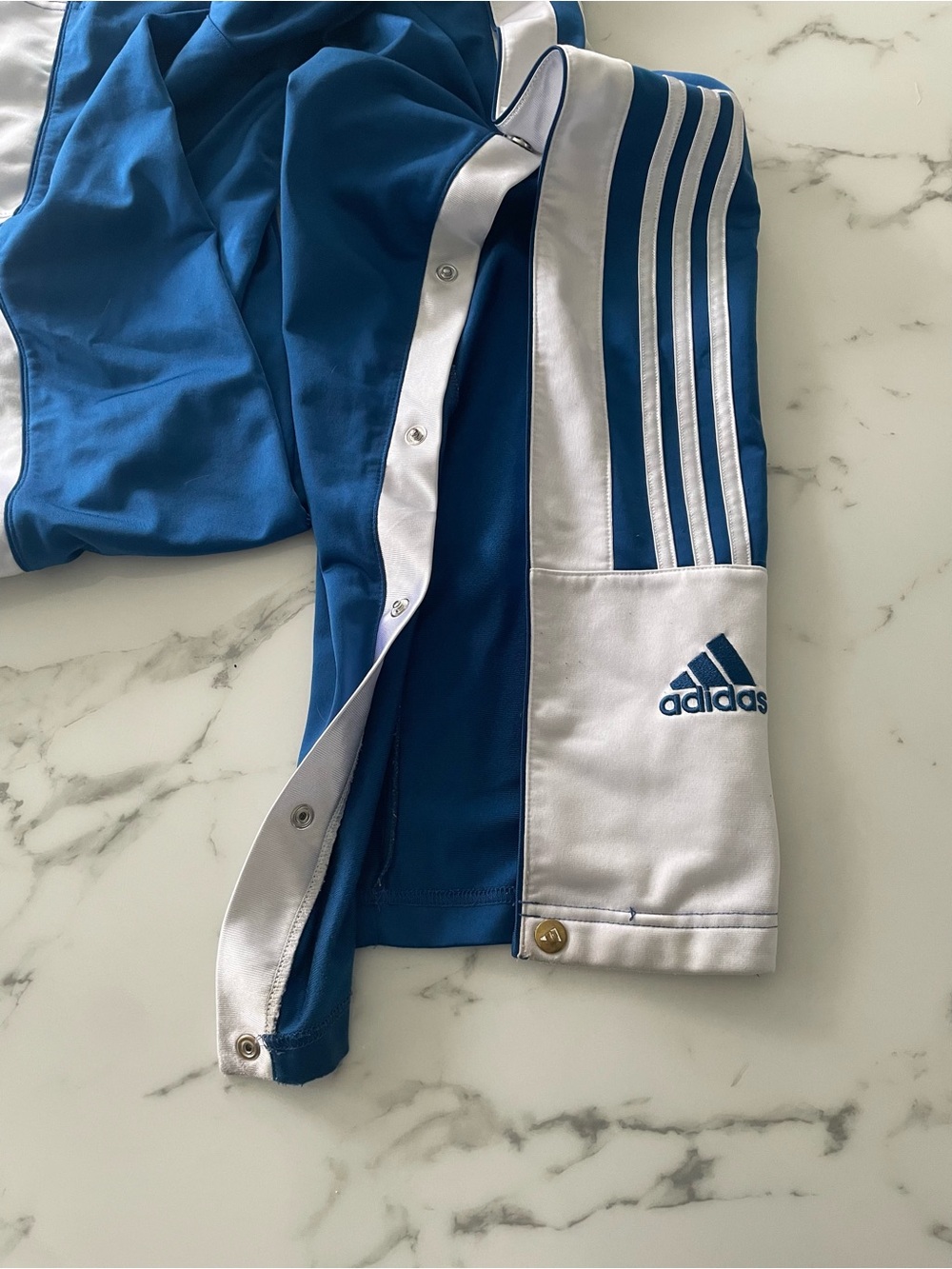 adidas Blue and White Fill Leg Snap-Open Track Joggers